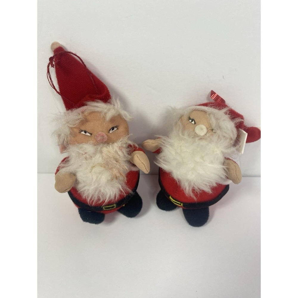 Kamar Santa Claus Plush Christmas Ornaments Felt Body Vintage Lot Of 2 READ